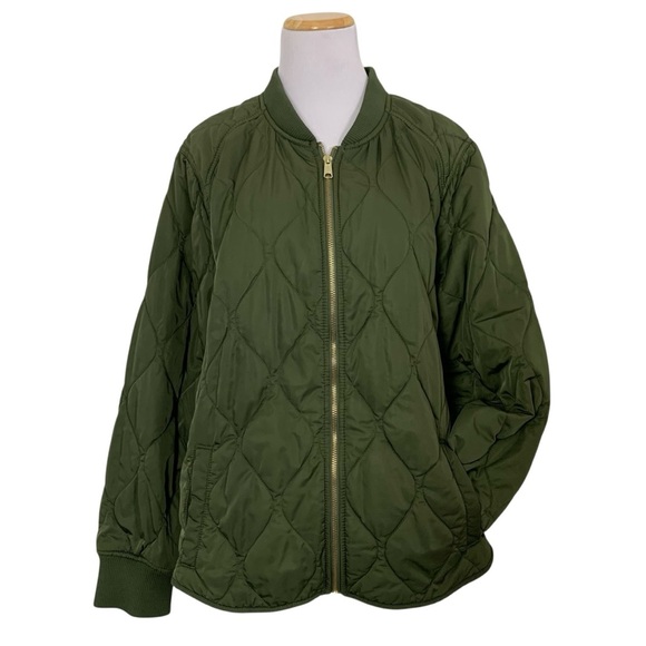 Old Navy Lightweight Quilted Puffer Jacket Women’s 2X Army Green Pockets - Picture 1 of 12